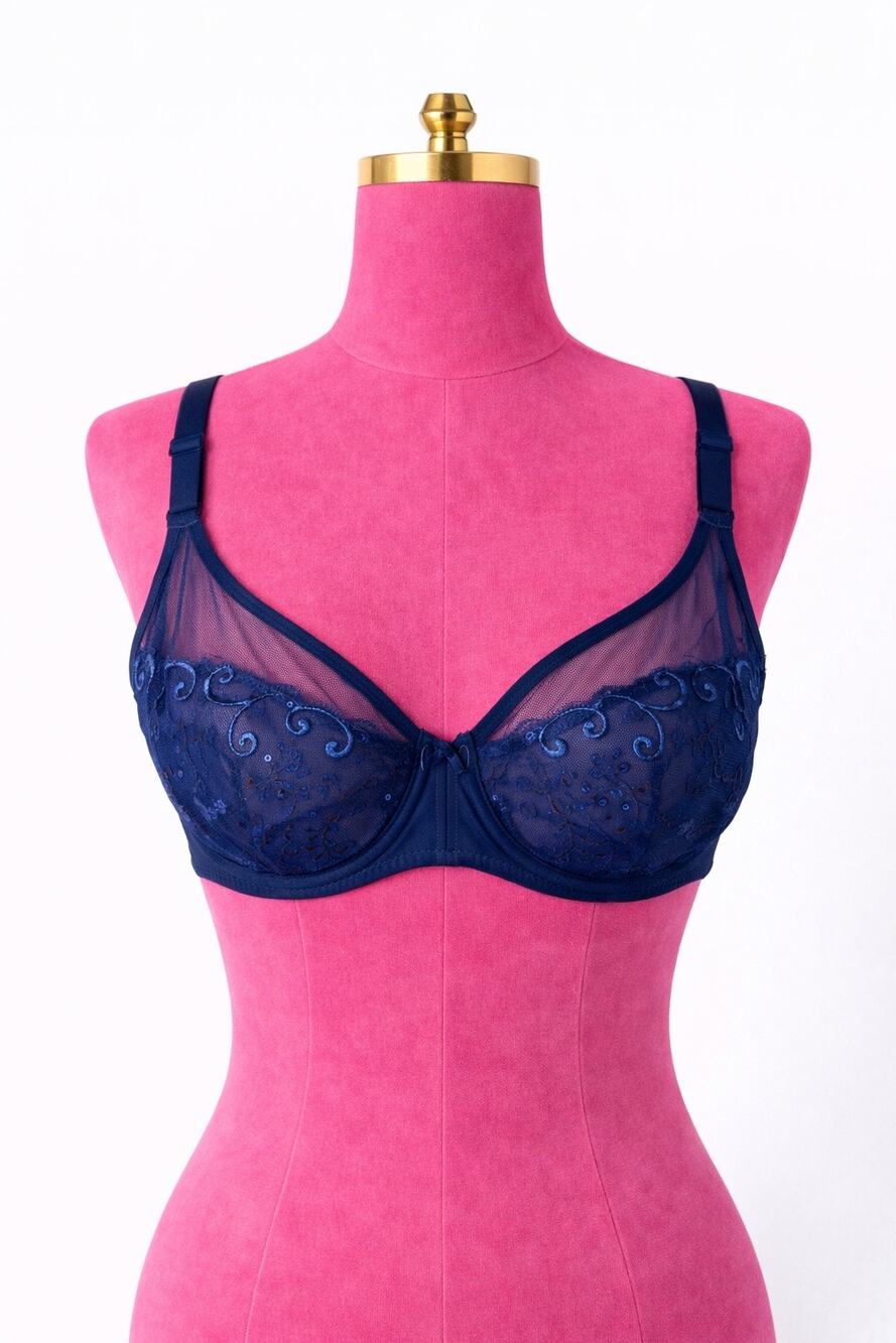 Simone Perele Full Cup Underwire Lace Bra Teal Blue 34F $140